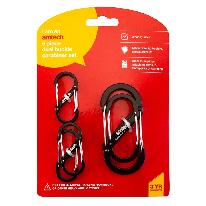 Amtech 5 piece dual buckle carabiner set S4322