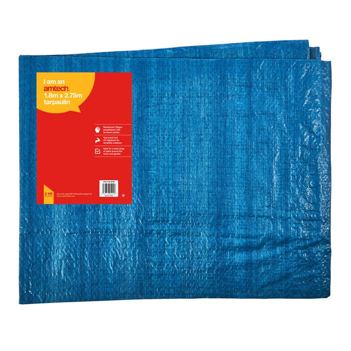 Amtech 275cm (9ft) x 180cm (6ft) 120 gsm UV tarpaulin - blue S4780