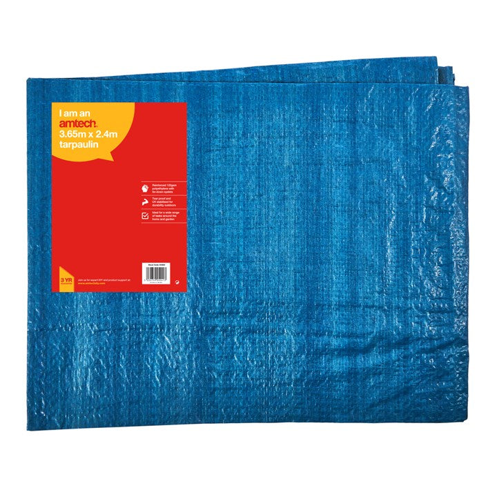 Amtech 365cm (12ft) x 245cm (8ft) 120 gsm UV tarpaulin - blue S4820