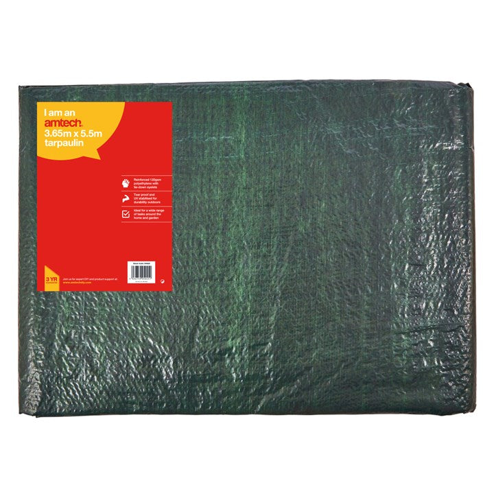 Amtech 550cm (18ft) x 365cm (12ft) 120 gsm UV tarpaulin - green S4925