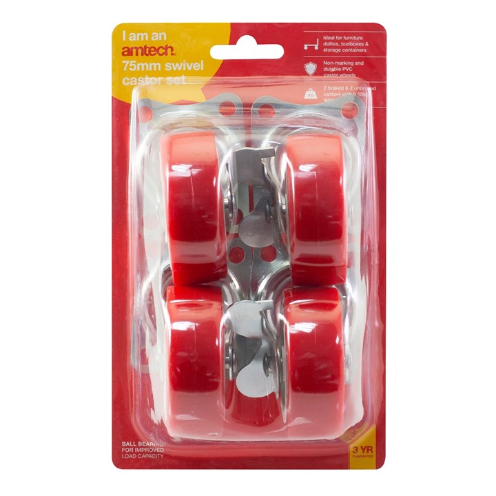 Amtech 4 Piece swivel castor set (200kg load) S5675