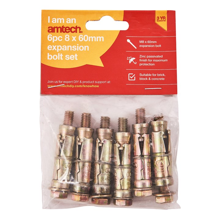 Amtech 6 Piece M8 x 60mm expansion bolts S5925