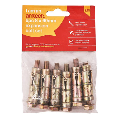 Amtech 6 Piece M8 x 60mm expansion bolts S5925