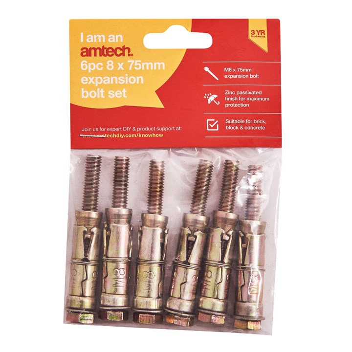 Amtech 6 Piece M8 x 75mm expansion bolts S5930