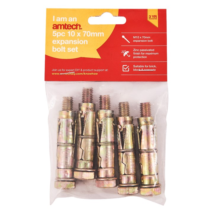 Amtech 5 Piece M10 x 70mm expansion bolts S5935