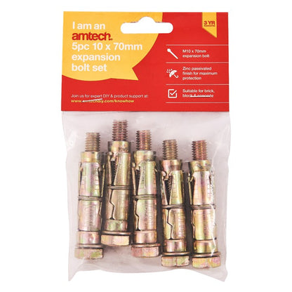 Amtech 5 Piece M10 x 70mm expansion bolts S5935