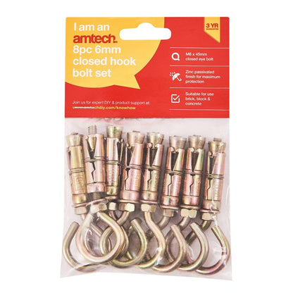 Amtech 8 Piece 6mm closed hook bolts S5960