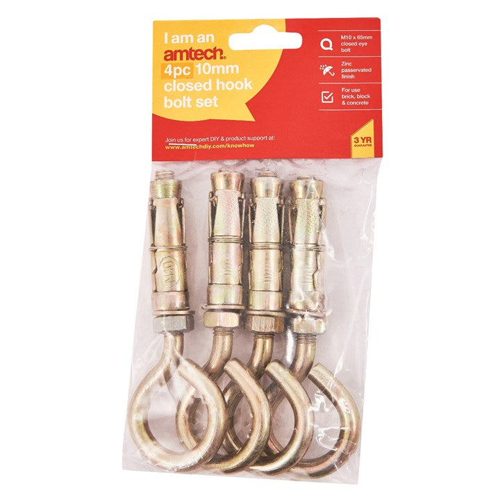 Amtech 4 Piece 10mm closed hook bolts S5970