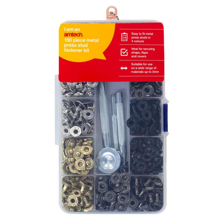 Amtech 150 Piece press stud fastener kit S5990