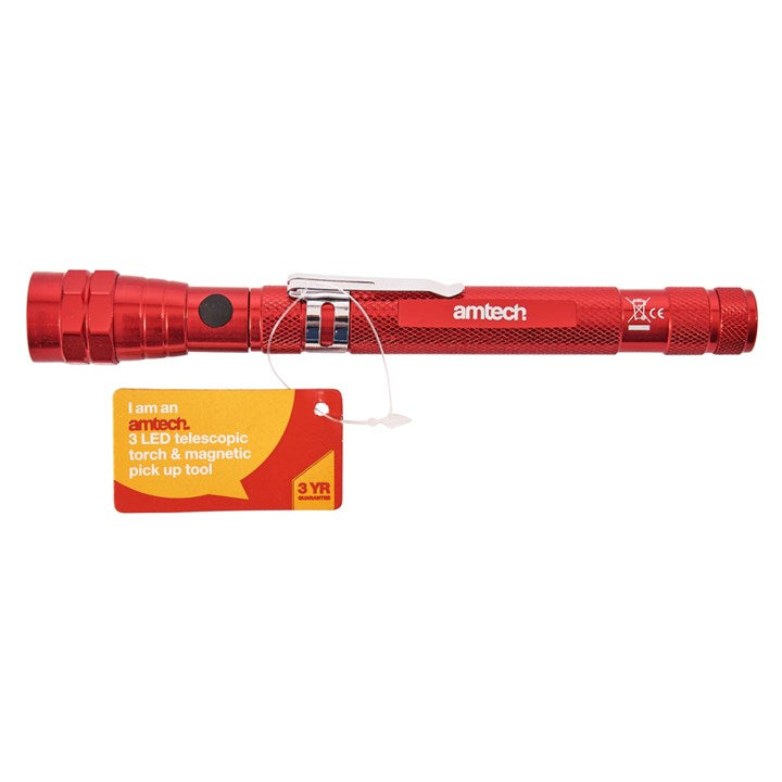 Amtech 3 LED telescopic torch and magnetic pick up tool S8006