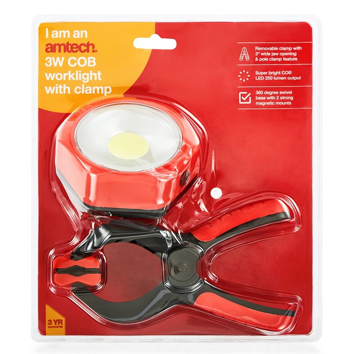 Amtech 3W COB LED Worklight with clamp S8148
