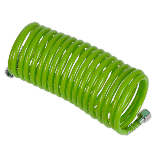 Sealey 5m x Ø5mm PE Coiled Air Hose with 1/4"BSP Unions - Green SA335G