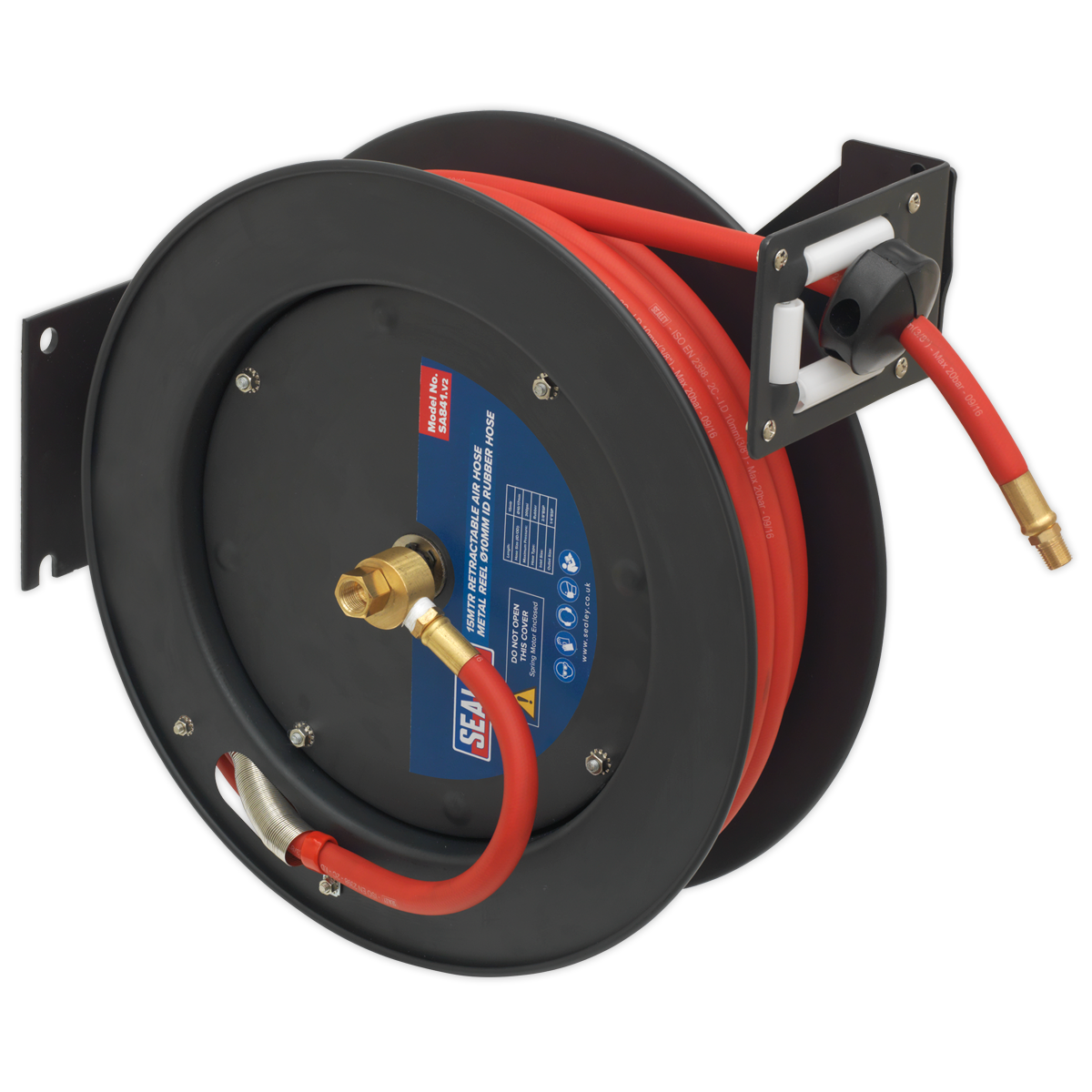 Sealey 15m Retractable Air Hose Metal Reel Ø10mm ID Rubber Hose SA841