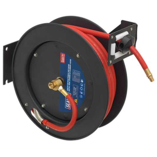 Sealey 15m Retractable Air Hose Metal Reel Ø10mm ID Rubber Hose SA841