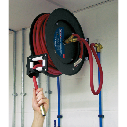 Sealey 15m Retractable Air Hose Metal Reel Ø10mm ID Rubber Hose SA841