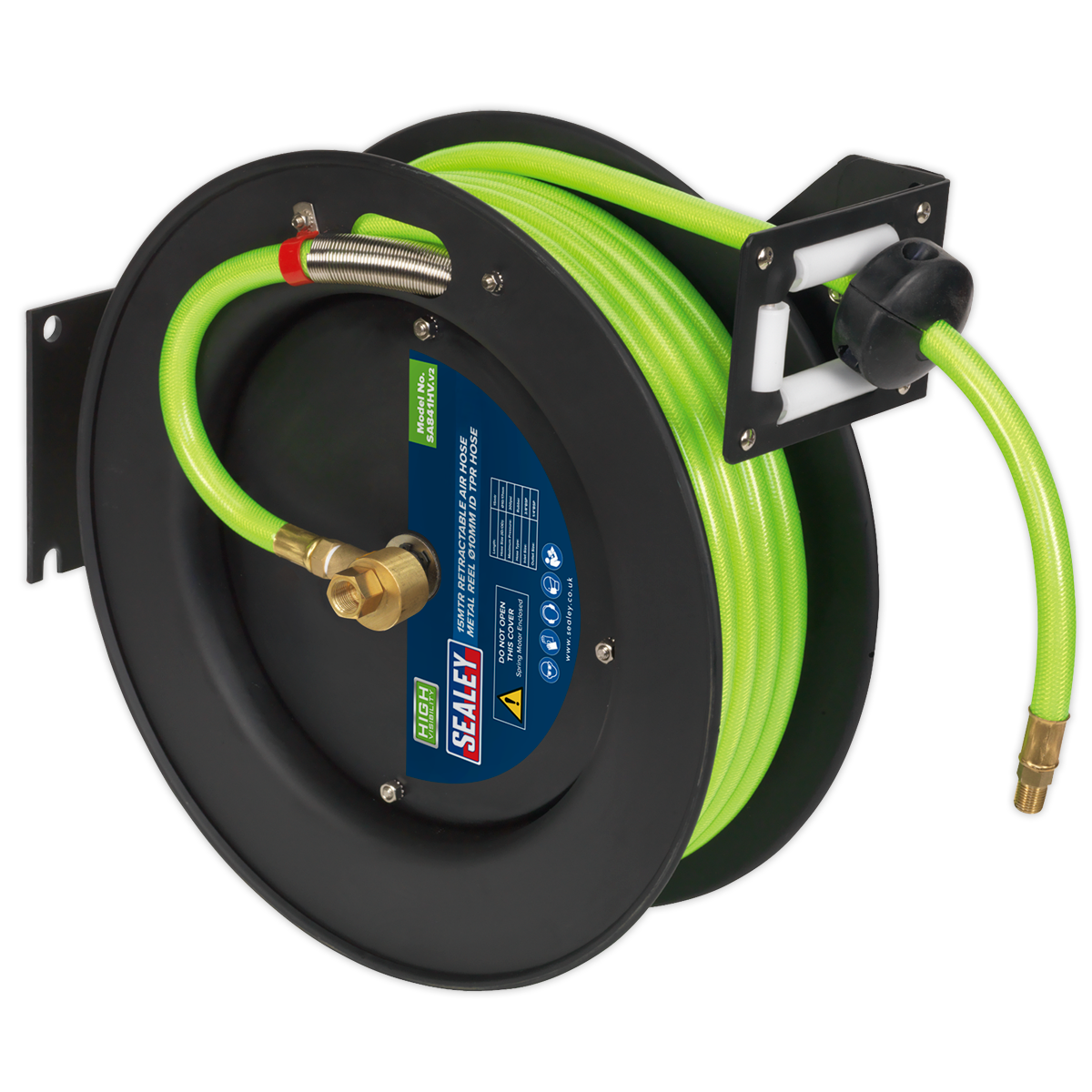 Sealey 15m Retractable Air Hose Ø10mm ID High-Visibility TPR Hose SA841HV