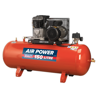Sealey 150L Belt Drive Air Compressor 3hp with Cast Cylinders SAC1153B