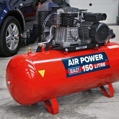 Sealey 150L Belt Drive Air Compressor 3hp with Cast Cylinders SAC1153B