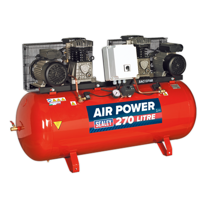 Sealey 270L Belt Drive Air Compressor 2 x 3hp with Cast Cylinders SAC1276B