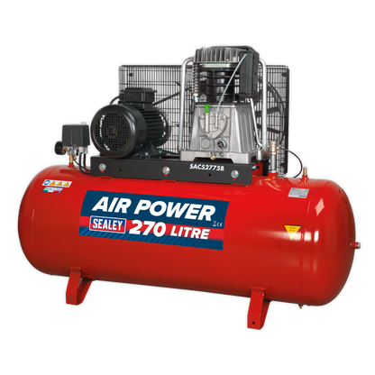 Sealey 270L Belt Drive Air Compressor 7.5hp 3ph 2-Stage with Cast Cylinders SAC52775B