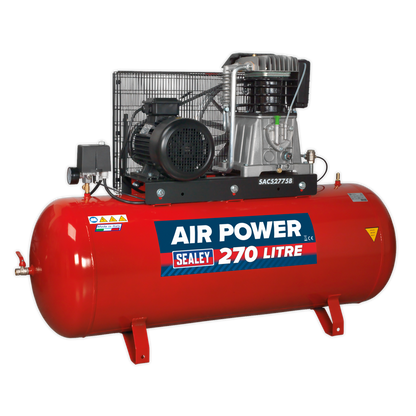 Sealey 270L Belt Drive Air Compressor 7.5hp 3ph 2-Stage with Cast Cylinders SAC52775B