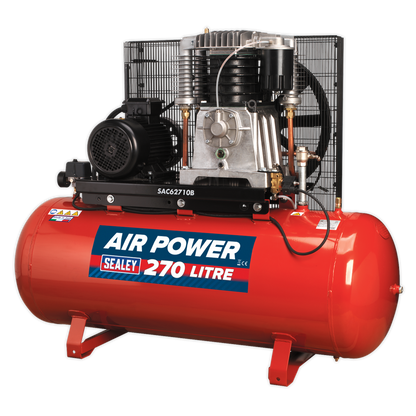 Sealey 270L Belt Drive Air Compressor 10hp 3ph 2-Stage with Cast Cylinders SAC62710B