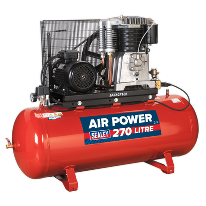 Sealey 270L Belt Drive Air Compressor 10hp 3ph 2-Stage with Cast Cylinders SAC62710B