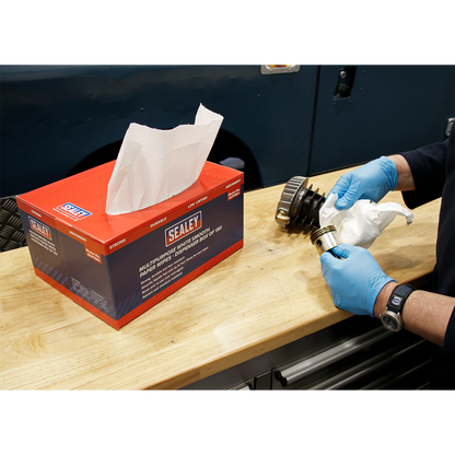 Sealey 73gsm Multipurpose Paper Wipes in Dispenser Box - Smooth White - 150 Sheets SCP1501