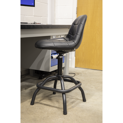 Sealey Pneumatic Workshop Stool with Adjustable Height Swivel Seat & Back Rest SCR01B