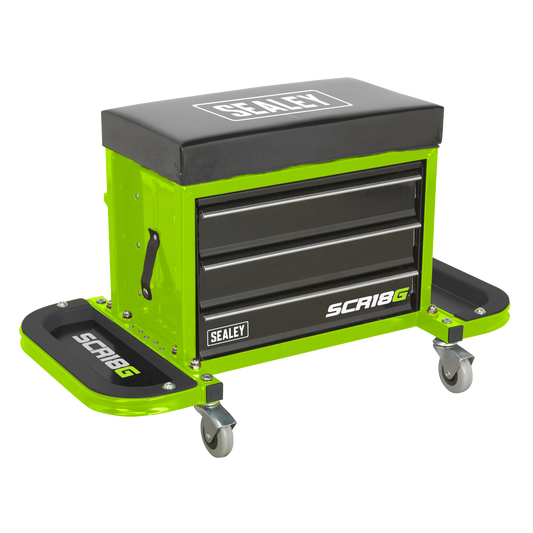 Sealey Mechanic's Utility Seat & Toolbox - Hi-Vis Green SCR18G