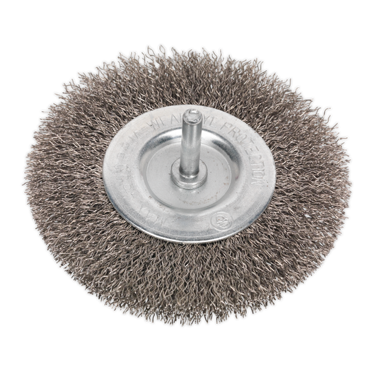 Sealey Ø100mm Flat wire Brush 6mm Shaft SFBS100