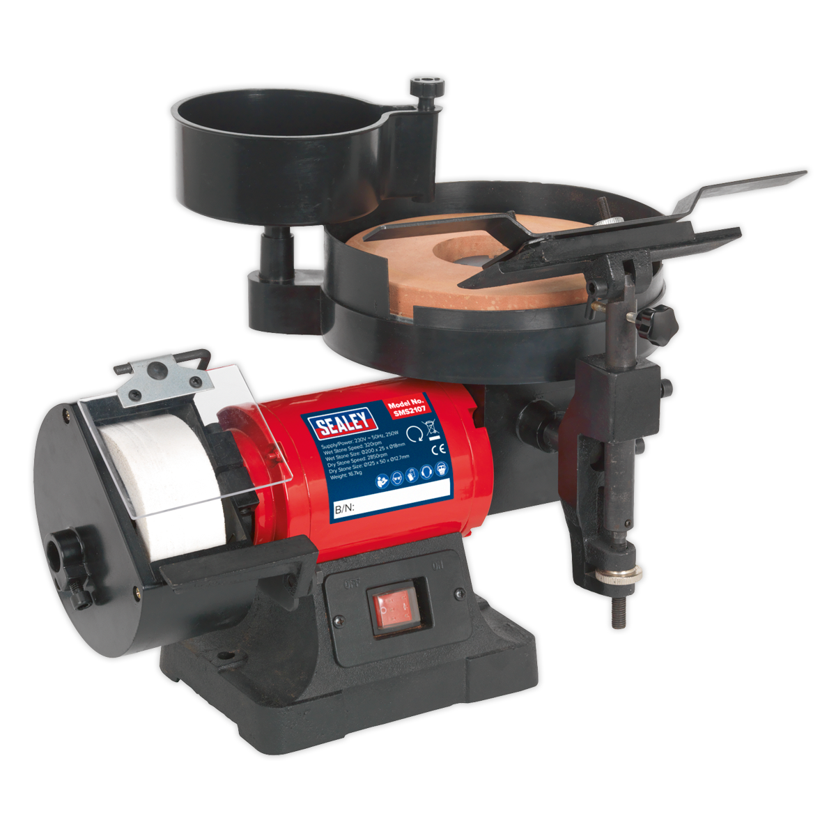 Sealey Ø200/125mm Wet & Dry Bench Grinder/Sharpener 250W SMS2107