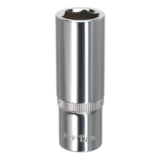 Sealey 15mm Deep 3/8"Sq Drive Fully Polished WallDrive® Socket SP3815D