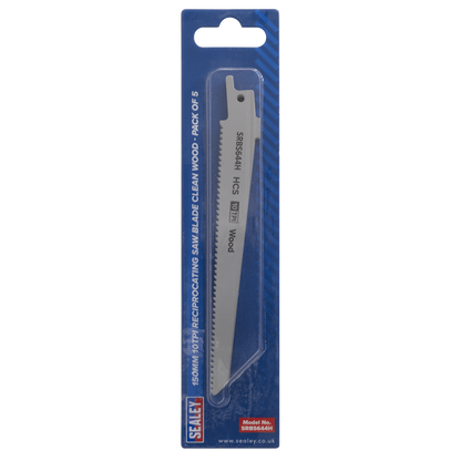 Sealey 150mm 10tpi Reciprocating Saw Blade Clean Wood - Pack of 5 SRBS644H