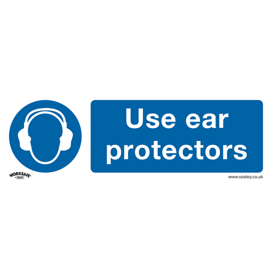 Sealey Use Ear Protectors - Mandatory Safety Sign - Rigid Plastic - Pack of 10 SS10P10