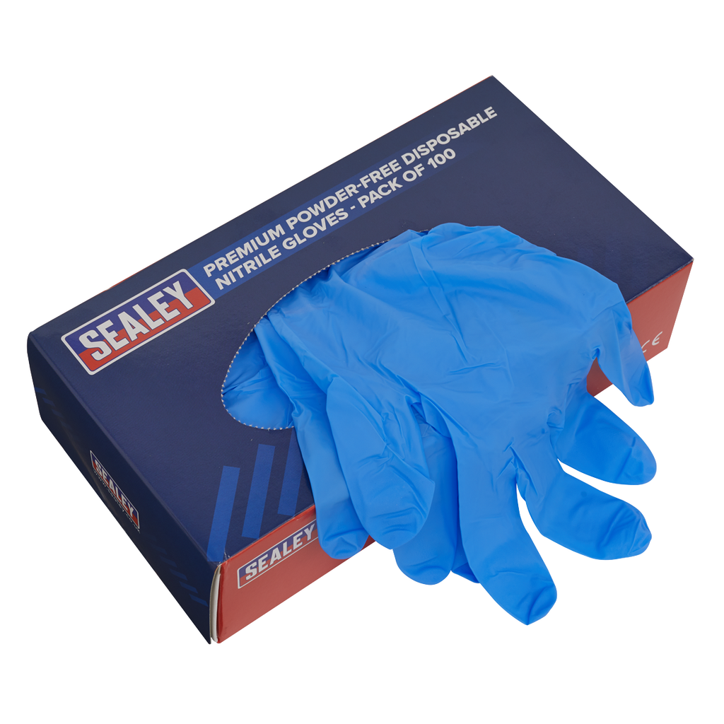 Sealey Premium Powder-Free Disposable Nitrile Gloves - Large - Pack of 100 SSP55L