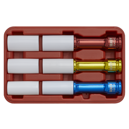 Sealey 3pc 1/2"Sq Drive Alloy Wheel Long Reach Impact Socket Set SX031D