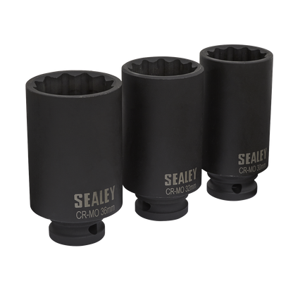 Sealey 3pc 1/2"Sq Drive 12-point Impact Hub Nut Socket Set SX051