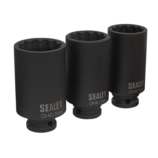 Sealey 3pc 1/2"Sq Drive 12-point Impact Hub Nut Socket Set SX051