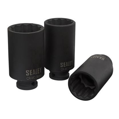 Sealey 3pc 1/2"Sq Drive 12-point Impact Hub Nut Socket Set SX051
