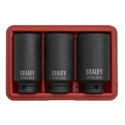 Sealey 3pc 1/2"Sq Drive 12-point Impact Hub Nut Socket Set SX051