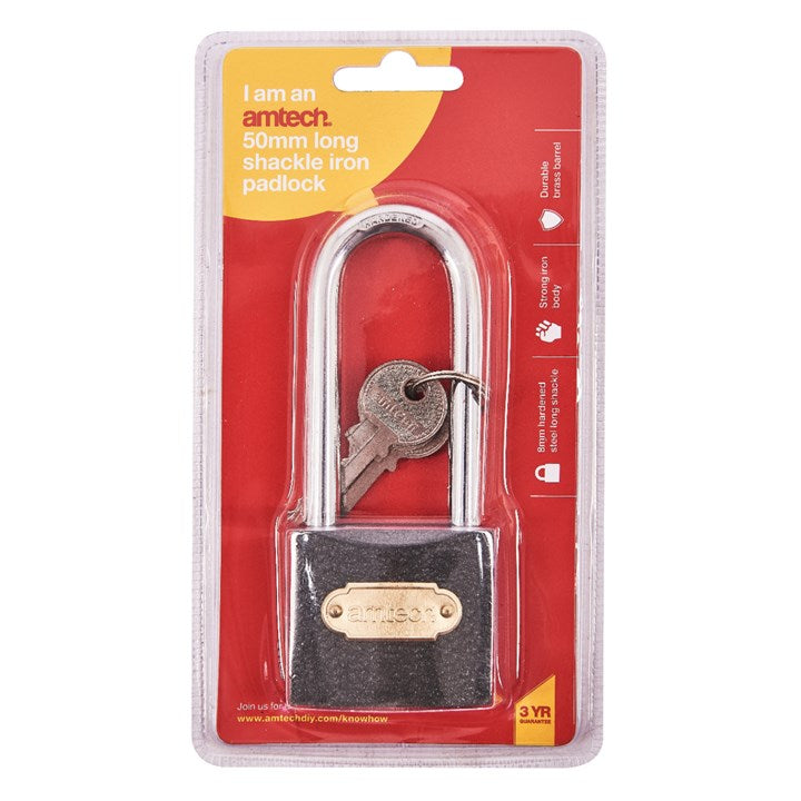 Amtech 50mm Long shackle iron padlock T0700C