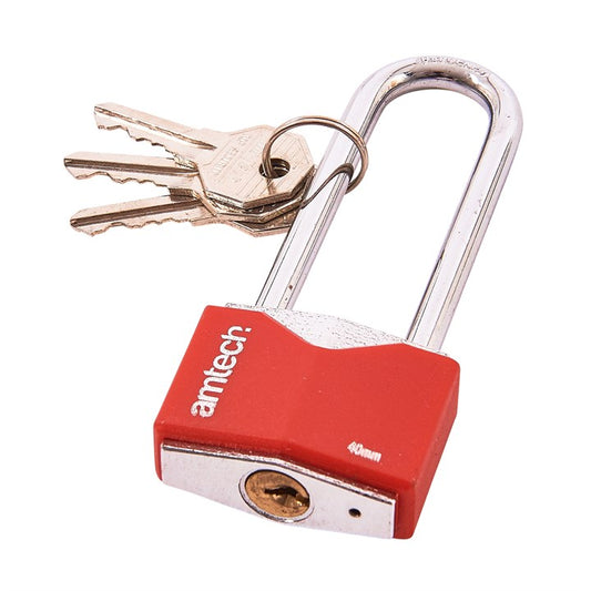 Amtech 40mm Long shackle rhombic chrome plated iron padlock T0707