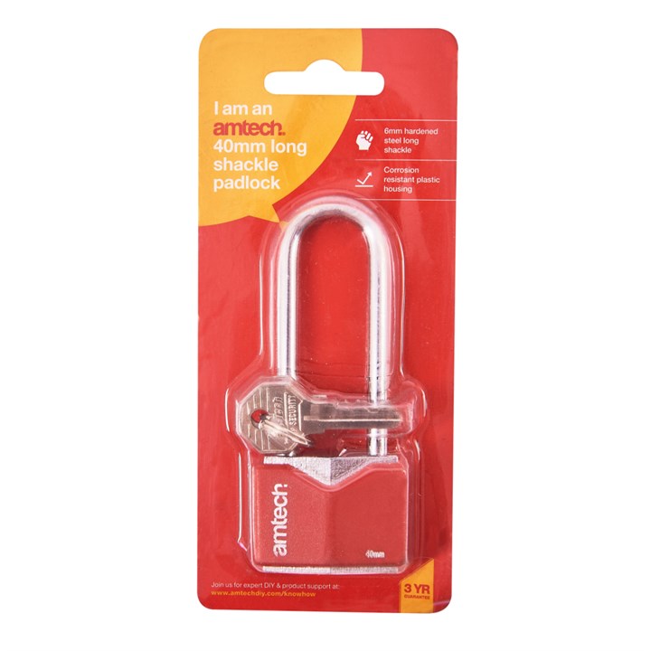 Amtech 40mm Long shackle rhombic chrome plated iron padlock T0707