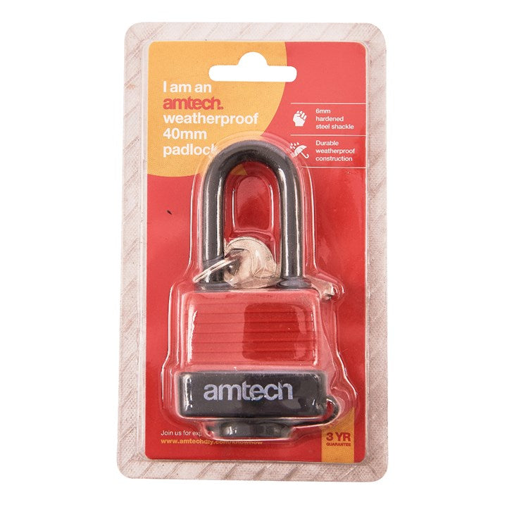Amtech 40mm Long shackle weatherproof padlock T0760