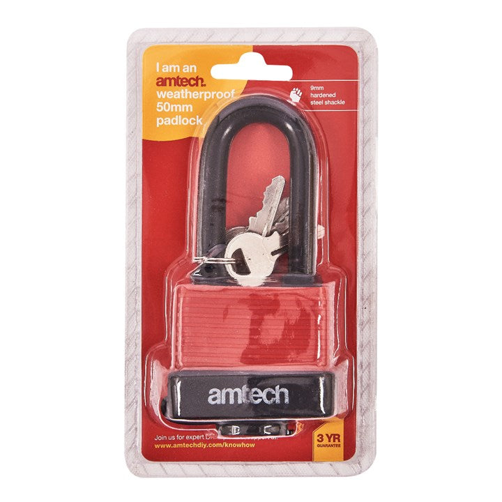 Amtech 50mm Long shackle weatherproof padlock T0765
