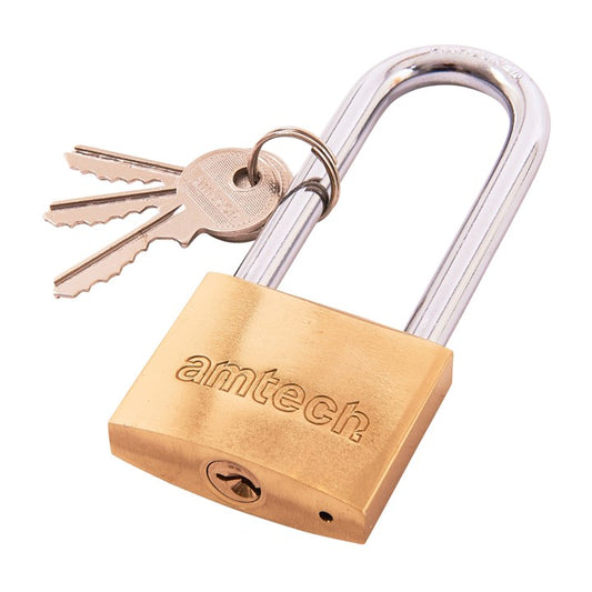 Amtech 50mm Long shackle brass padlock T1600C