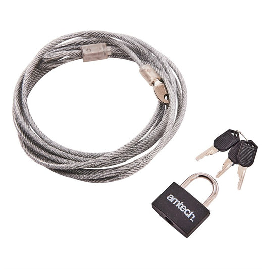 Amtech 300cm (120") x 4mm security cable with padlock T1695