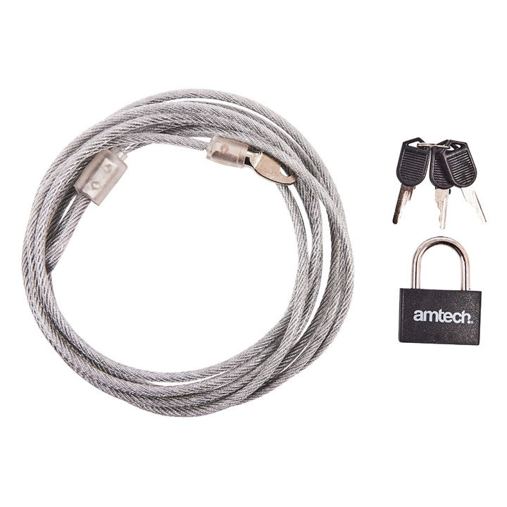 Amtech 300cm (120") x 4mm security cable with padlock T1695