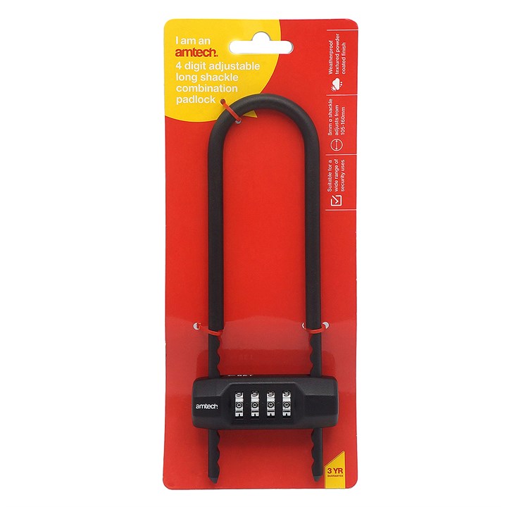 Amtech 4-Digit adjustable long shackle combination padlock T1888